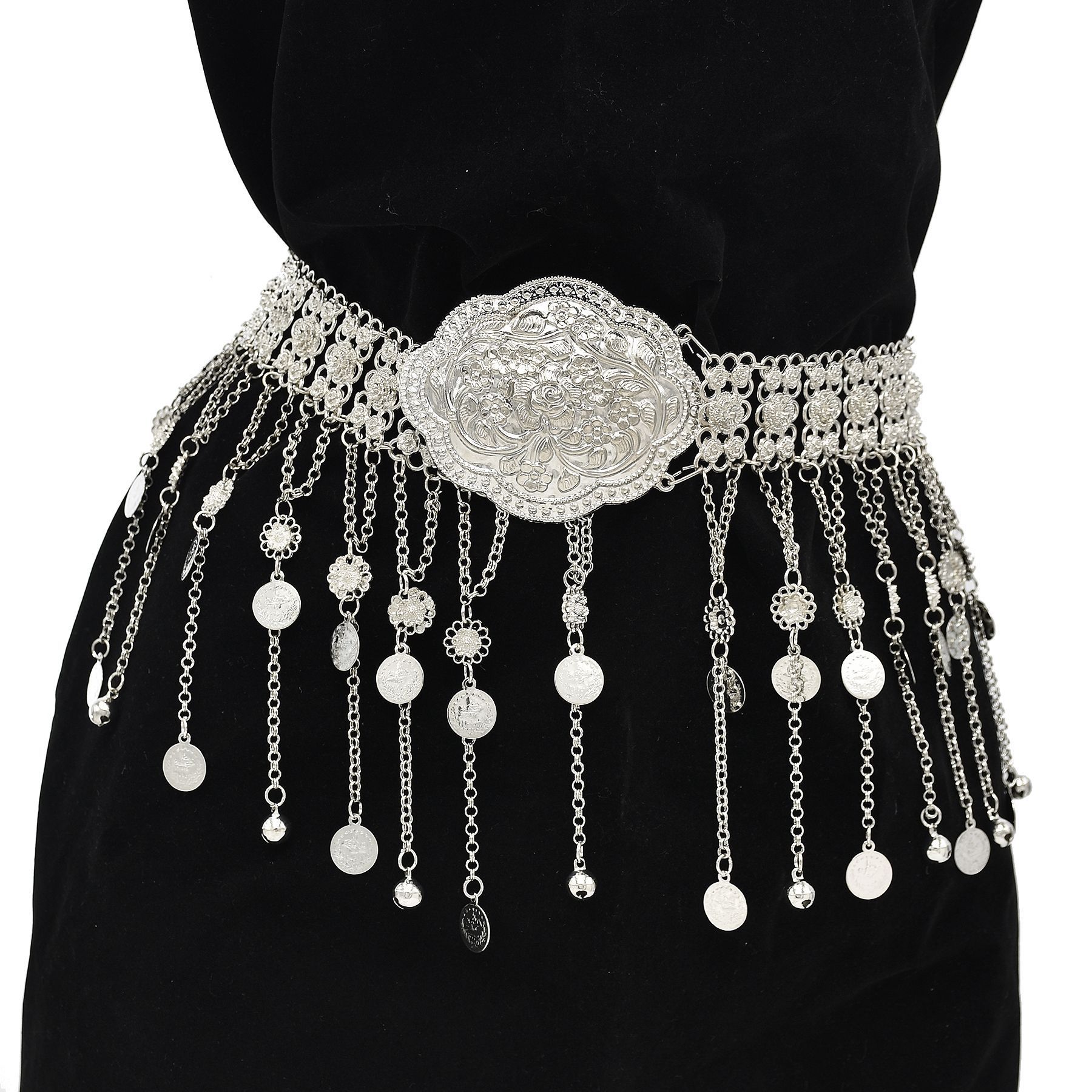 Ethnic Fashion Co In - Посеребренный марокканский пояс-кафтан с геометрическим узором,